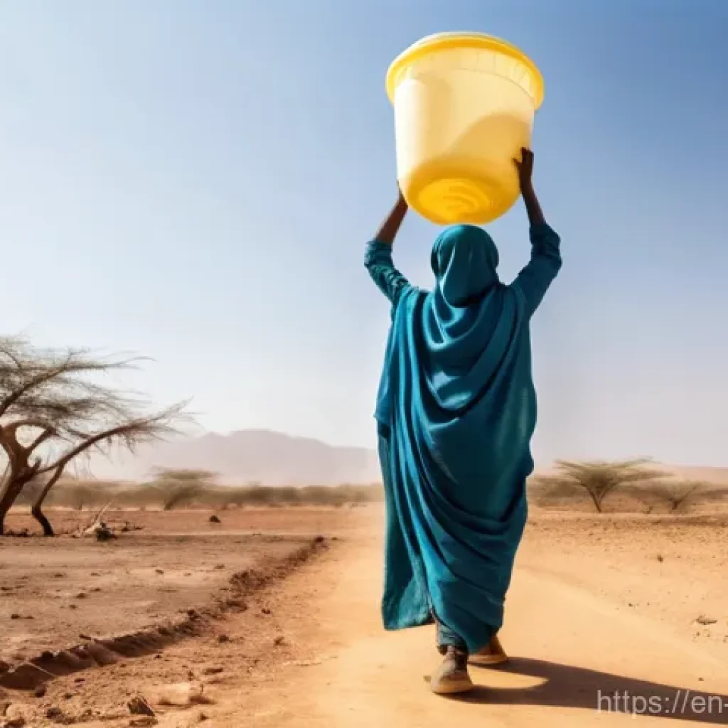 소말리아의 식수 문제 - **Prompt 1: The Daily Trek for Water**
    "A photorealistic image of a Somali mother and her two yo...