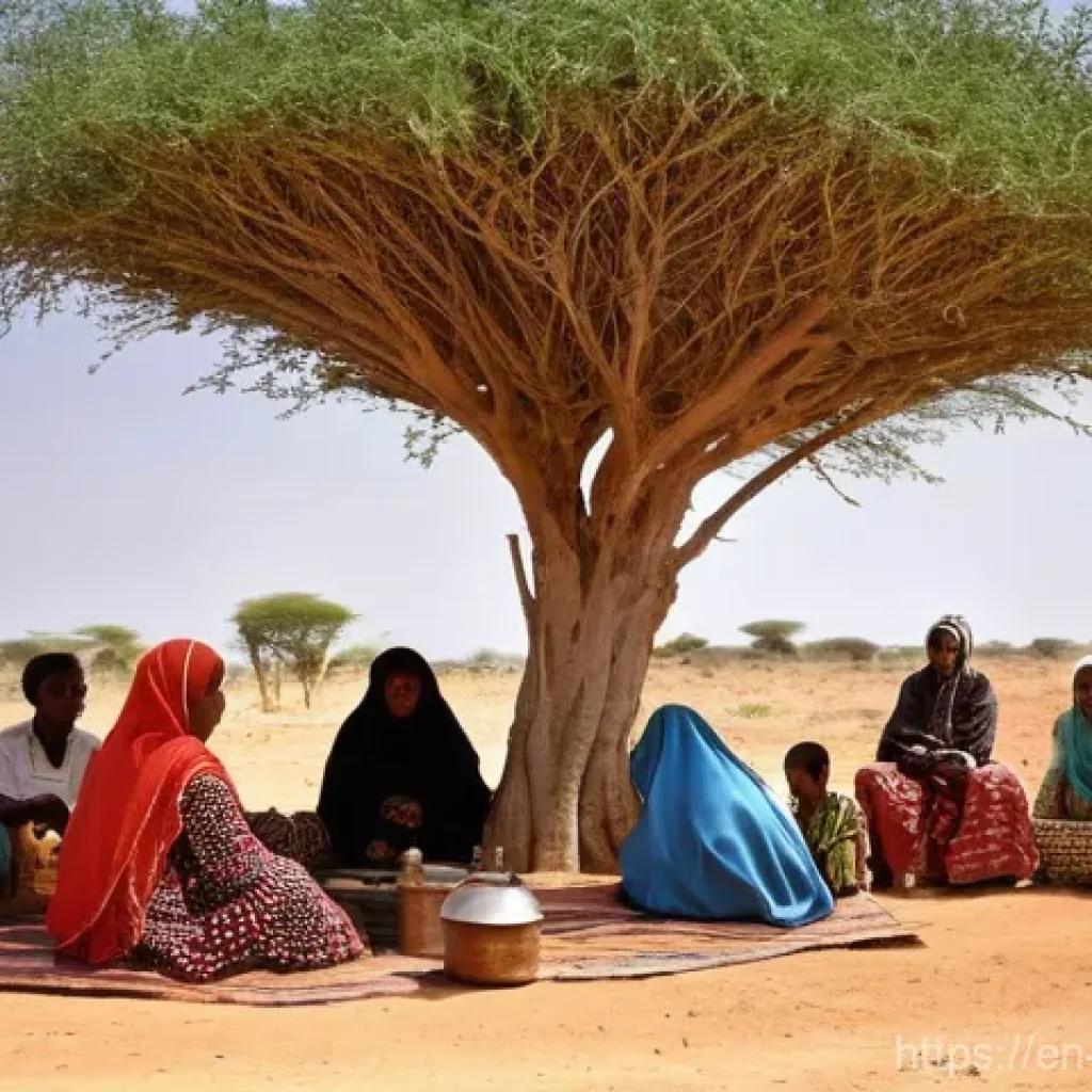 소말리아의 주요 언론사 - **Prompt 1: The Enduring Power of Radio in Rural Somalia**
    "A wide-angle, realistic photographic...