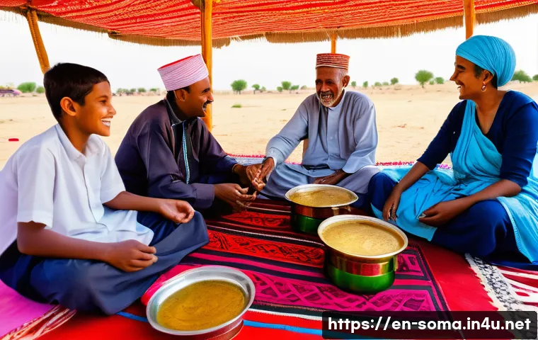 소말리아 전통 명절 - A vibrant Somali festival scene showing a large extended family and clan gathering outdoors during s...